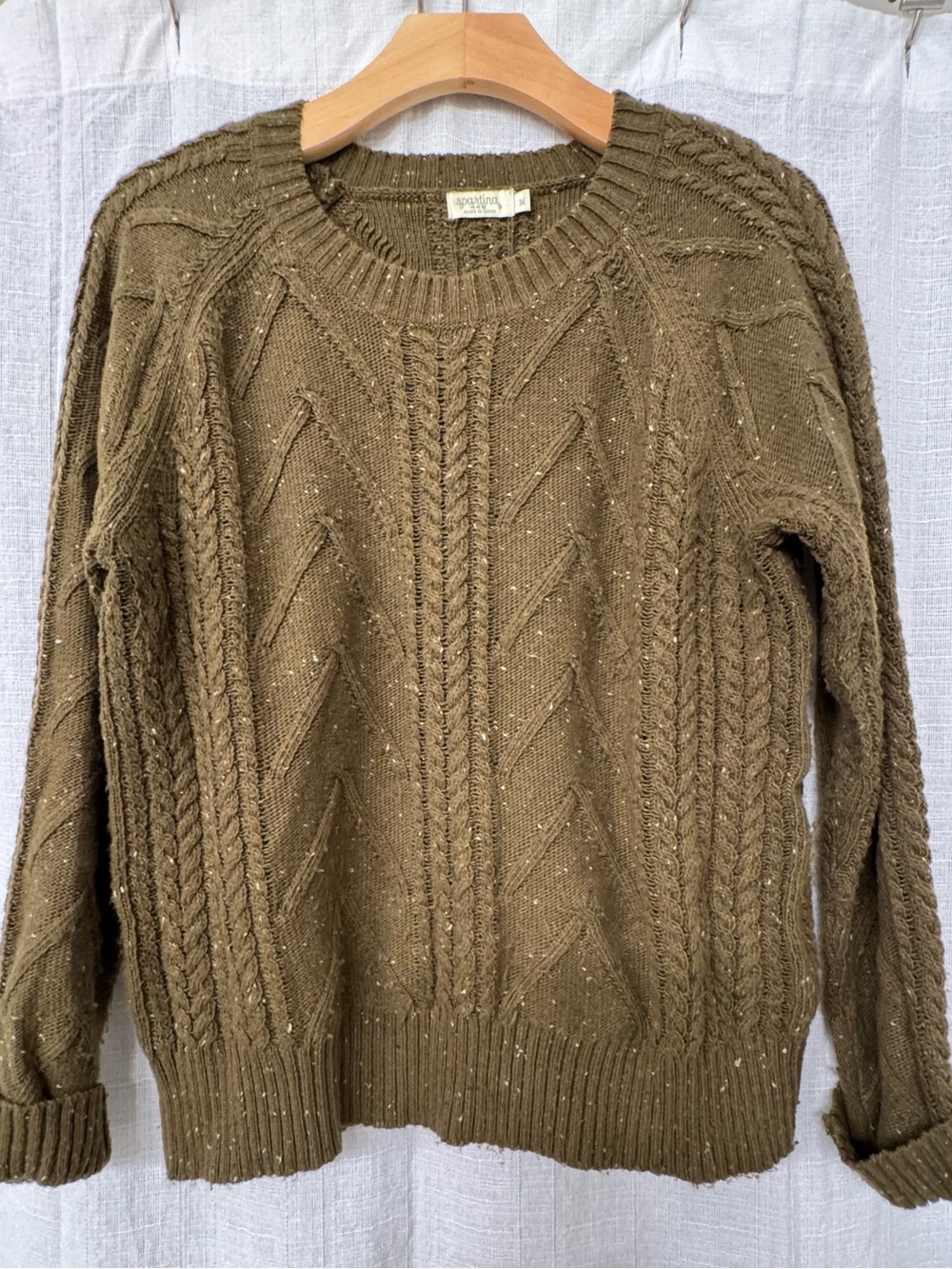Spartina 449 Olive Cable-Knit Crew Sweater